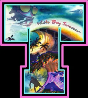 😎 5d9a5156 White Boy Summer verano, playa, ola, palmeras, silueta, viajes, tropical whatsapp sticker