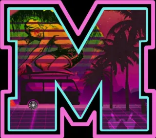 😎 9bfc230b M, letra, alfabeto, retro, atardecer, palmeras whatsapp sticker