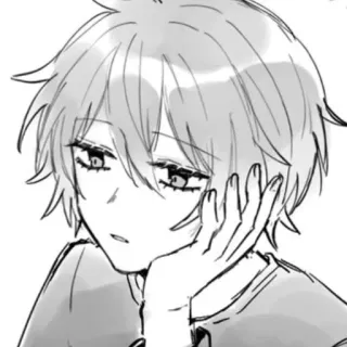 😞 34fbd6fd Аниме, Манга, Парень, Грустный, Монохром, Иллюстрация, Рисунок telegram sticker