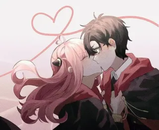 🍁 32bd01c6 beso, pareja, romance, amor, cariño, estilo anime, mono whatsapp sticker