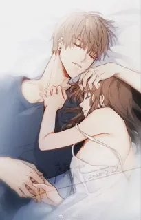 🍁 ae08068e 2020.7.26 Anime, Pareja, Amor, Durmiendo, Ilustración whatsapp sticker