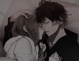 🍁 d415b75f Anime, Pareja, Amor, Romance, Ilustración, Afecto, Escala de grises whatsapp sticker