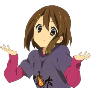 👐 cfa0691f Yui Hirasawa K-On! Anime, K-On, Yui Hirasawa, Dando de ombros, Desenho animado, Fofo telegram sticker