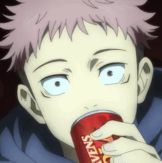 💥 3487134e Yuji Itadori Jujutsu Kaisen Anime, Garçon, Boire, Soda, Rouge whatsapp sticker
