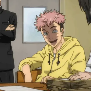 🎱 42fcd802 Yuji Itadori Jujutsu Kaisen Anime, Manga, Étudiant, Cheveux roses, École whatsapp sticker