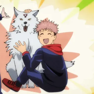 🎱 4b2ba38c Yuji Itadori Jujutsu Kaisen animé, chien, souriant, joyeux, personnage whatsapp sticker