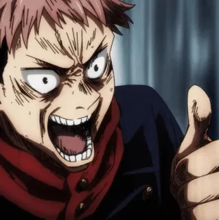 💥 87e6224a Yuji Itadori Jujutsu Kaisen Anime, Manga, Garçon, Pouce levé, En colère whatsapp sticker