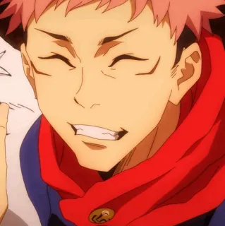 💥 9910d9c3 Yuji Itadori Jujutsu Kaisen Anime, Sourire, Garçon, Rouge, Joyeux whatsapp sticker