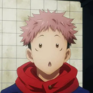 🎱 b8058a33 Yuji Itadori Jujutsu Kaisen animé, garçon, choqué, rouge, sweat à capuche whatsapp sticker