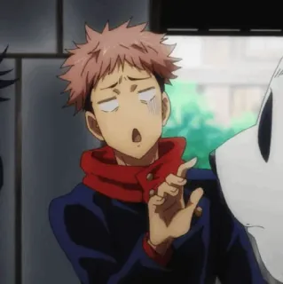 💥 c25f6024 Yuji Itadori Jujutsu Kaisen animé, choqué, rouge, veste, sorcier whatsapp sticker