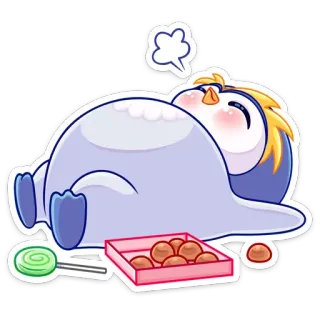 🍗 35dd145c Pinguin, süß, Cartoon, Lutscher, Dessert, erschöpft, müde telegram sticker