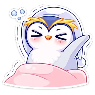 ☀️ e2cffa44 Pinguin, schläfrig, niedlich, Cartoon, Tier, Schlafmütze, Bett, träumen telegram sticker