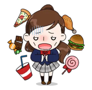 🤤 5601997b comida, anime, desenho animado, menina, pizza, hambúrguer, pirulito, chocolate, refrigerante whatsapp sticker