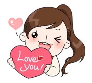 💕 6d8d3d4c Love You! amor, coração, menina, desenho animado, fofo, saudação whatsapp sticker