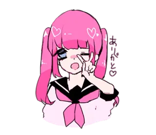 ✌ 065112a3 Anime, Mädchen, pinke Haare, Friedenszeichen, süß, Cartoon telegram sticker