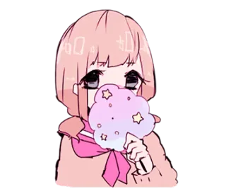👀 a24a69e3 Anime-Mädchen, Zuckerwatte, süß, rosa, kawaii, Sterne telegram sticker