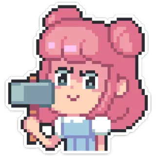 🔨 a3300d39 像素画, 女孩, 锤子, 卡通, 可爱 telegram sticker