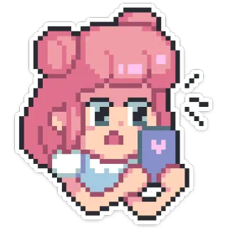 😳 f6a57ab9 像素艺术, 可爱, 女孩, 镜子, 粉色头发, 角色, 电子游戏 telegram sticker