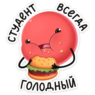 🍔 3b0f92e6 СТУДЕНТ ВСЕГДА ГОЛОДНЫЙ 食物, 汉堡包, 饥饿, 学生, 卡通, 可爱 telegram sticker