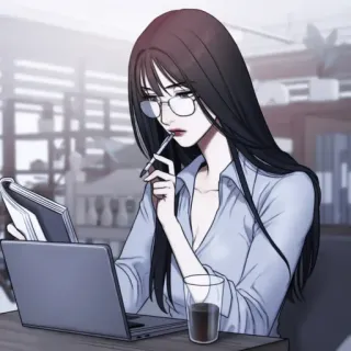 🧭 3ecb52fc wanita, kantor, bisnis, laptop, profesional, kacamata, meja, bekerja whatsapp sticker