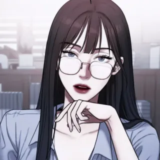 🧭 73ea16c2 wanita, kacamata, rambut panjang, anime, kartun, ilustrasi whatsapp sticker