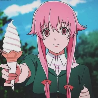 💈 13da5dbc Yuno Gasai Mirai Nikki Anime, Yandere, Helado, Pelo rosa, Chica whatsapp sticker
