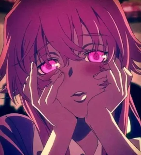 💈 cbdf5627 Yuno Gasai Mirai Nikki anime, chica, pelo rosa, yandere, Diario del futuro whatsapp sticker