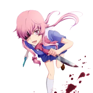 🔪 370104ec Yuno Gasai Mirai Nikki Anime, Gadis, Pisau, Yandere, Darah telegram sticker