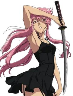 🔪 a1e0d7db Yuno Gasai Mirai Nikki (Future Diary) Anime, Yandere, Pedang, Rambut pink, Mirai Nikki, Yuno Gasai telegram sticker