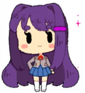 💜 b96a8cf2 Yuri Doki Doki Literature Club! อนิเมะ, น่ารัก, ผมสีม่วง, ชุดนักเรียน, จิบิ, ตัวละคร telegram sticker