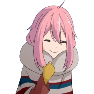 😂 65c47510 Nadeshiko Kagamihara Laid-Back Camp アニメ, ピンク髪, 笑顔, 可愛い, ゆるキャン△, 各務原なでしこ telegram sticker