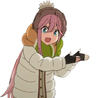 💁 abc41b8e Nadeshiko Kagamihara Yuru Camp アニメ, 可愛い, キャンプ, 冬, ピンク髪, アウトドア telegram sticker