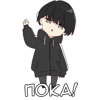 🤚 a6071977 ПОКА! アニメ, 漫画, 男の子, 手を振る, 別れ, ロシア語 telegram sticker