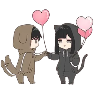 ♥ 0c424b52 Anime, Fofo, Cachorro, Gato, Amor, Balões, Desenho animado, Amizade telegram sticker