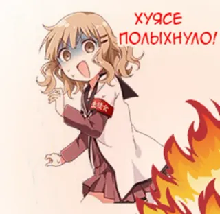 👧 0283bd23 ХУЯСЕ ПОЛЫХНУЛО! Anime, Fogo, Chocada, Garota, Texto russo whatsapp sticker