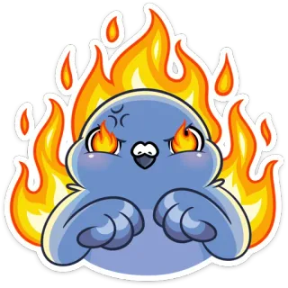 😠 6e0f4398 птица, пламя, злой, глаза в огне, наклейка, мультяшная птица telegram sticker