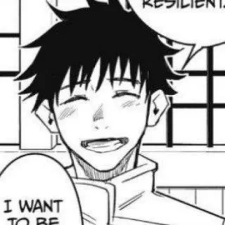 ☠ 673c1f46 Toji Fushiguro Jujutsu Kaisen I WANT TO BE アニメ, マンガ, 笑顔, キャラクター, 白黒 telegram sticker