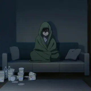 🥀 078c2e6a anime, sofá, manta, solo, tazas vacías telegram sticker