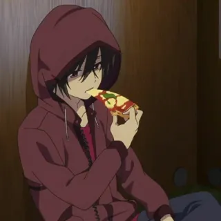 🥀 66540aee Anime, Chico, Pizza, Sudadera con capucha, Comiendo telegram sticker