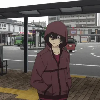 🥀 bb05297f Anime, Sudadera con capucha, Chico, Transporte, Parada de autobús telegram sticker