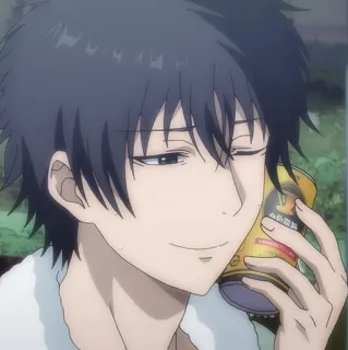 🙂 fe377312 anime, man, drinking, can, smirking, happy telegram sticker