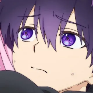 🍪 43254d69 Anime, Gezicht, Verdrietig, Paars haar, Serieus, Expressie telegram sticker