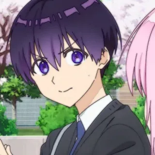 🍪 4dd27b2c anime, jongen, personage, paars haar, glimlachend telegram sticker