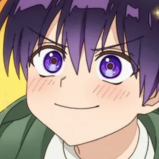 🍪 8db8470b anime, jongen, cartoon, glimlachend, paars haar, schattig telegram sticker