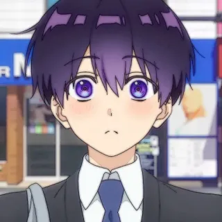 🍪 9c83cd2e Anime, Jongen, Paars haar, Paarse ogen, Schooluniform, Schattig telegram sticker