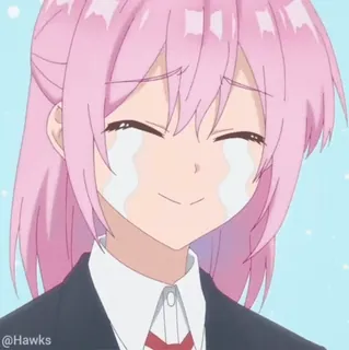 💕 bc28b17d @Hawks Anime, weinen, Mädchen, pinke Haare, glücklich telegram sticker