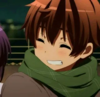 🍫 ad02d463 Anime, Garçon, Sourire, Écharpe, Hiver, Joyeux, Dessin animé telegram sticker