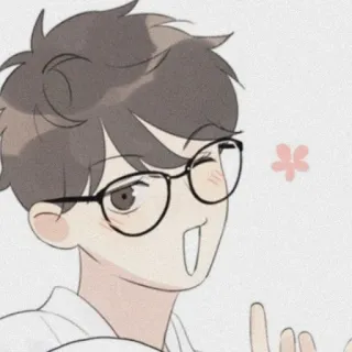 🧸 070e4623 Kreskówka, Anime, Słodki, Okulary, Chłopak, Mruganie, Szczęśliwy telegram sticker