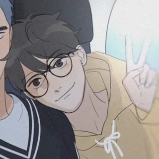 🧸 1c429c0e anime, kreskówka, okulary, znak pokoju, chłopak, przyjaciel telegram sticker