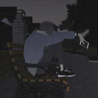🧸 f0b571bc anime, smutny, chłopak, siedzi, ławka, noc, zmartwiony, emocjonalny telegram sticker